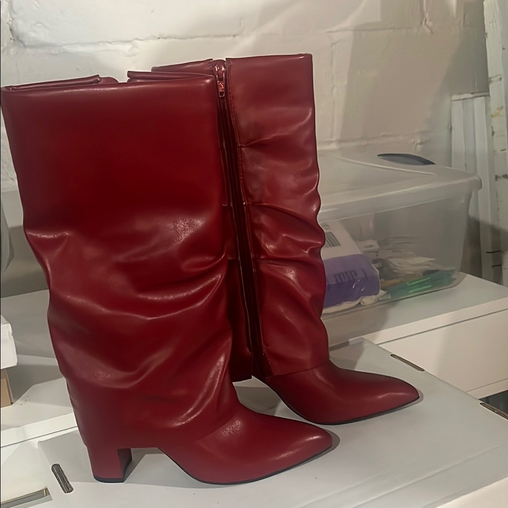 Unisa Burgundy Slouchy Mid-Calf Heeled Boots